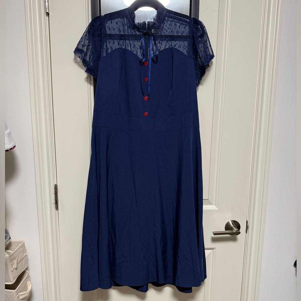 Belle Poque Navy Dress with Red Heart Button Details